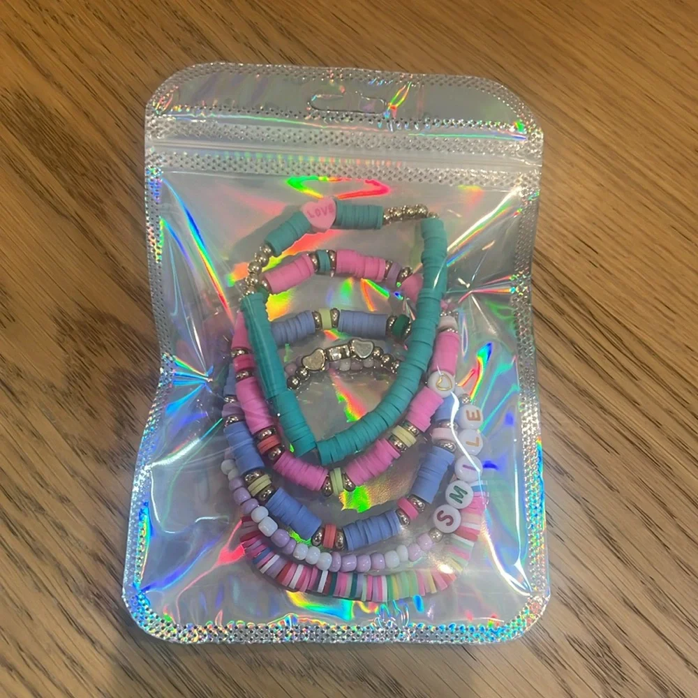 Cheerful set of brightly‎ colored beaded elastic friendship bracelets