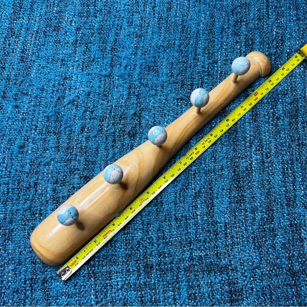 Wood Baseball Bat Hanging Wall Rack Coat Rack Baby Room Nursery Wall Decor Sport