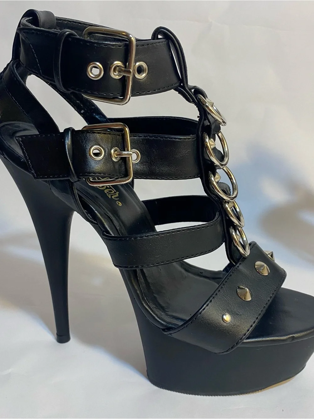 Pleaser Black Platform Studded Exotic Dancer 7” High Heels with Silver Accents