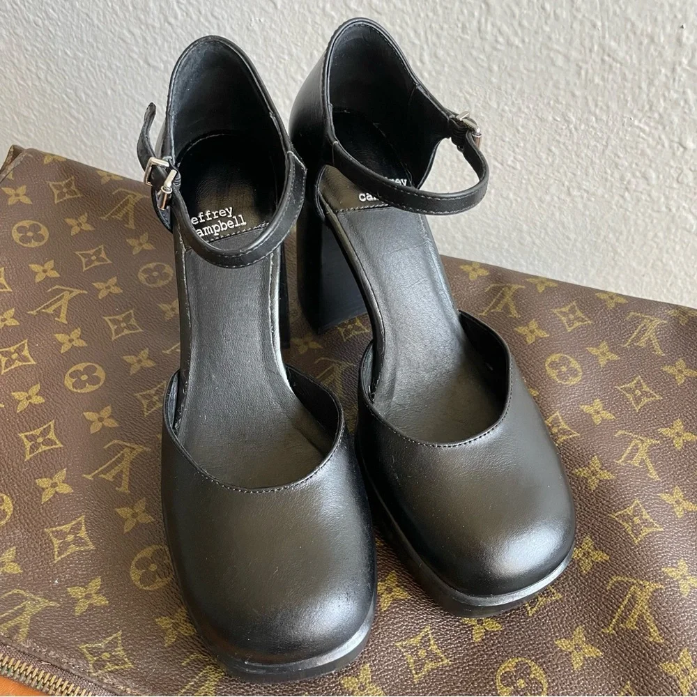 Jeffrey Campbell Black Platform Mary Jane Heels with Ankle Strap