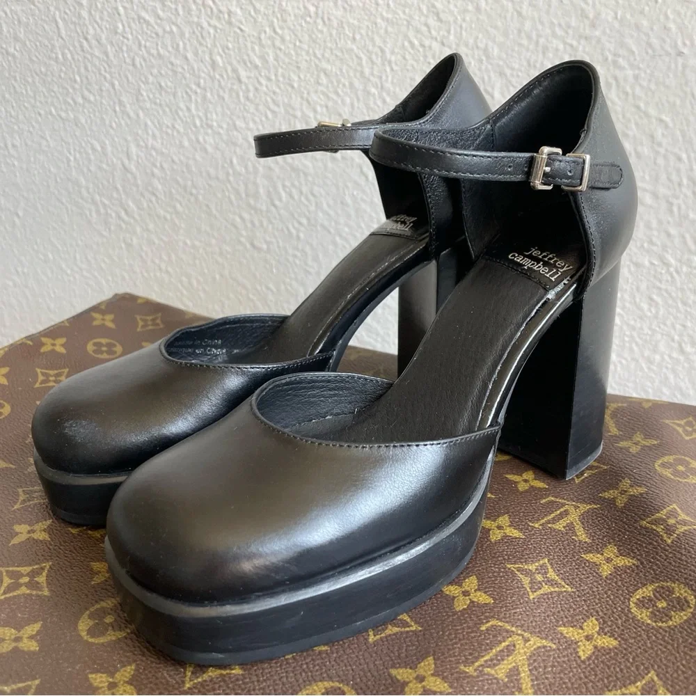Jeffrey Campbell Black Platform Mary Jane Heels with Ankle Strap