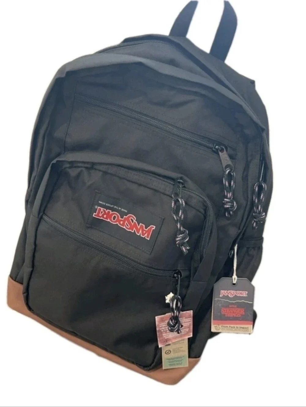 Jansport Black Backpack with Brown Suede Base stranger things collab