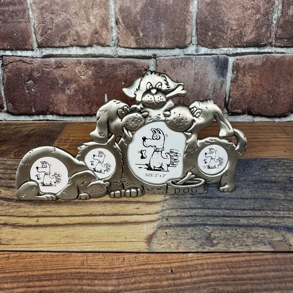Vintage Pewter Tone Doggy Dog Picture Frame Multi Photo Novelty Humor Desk Shelf