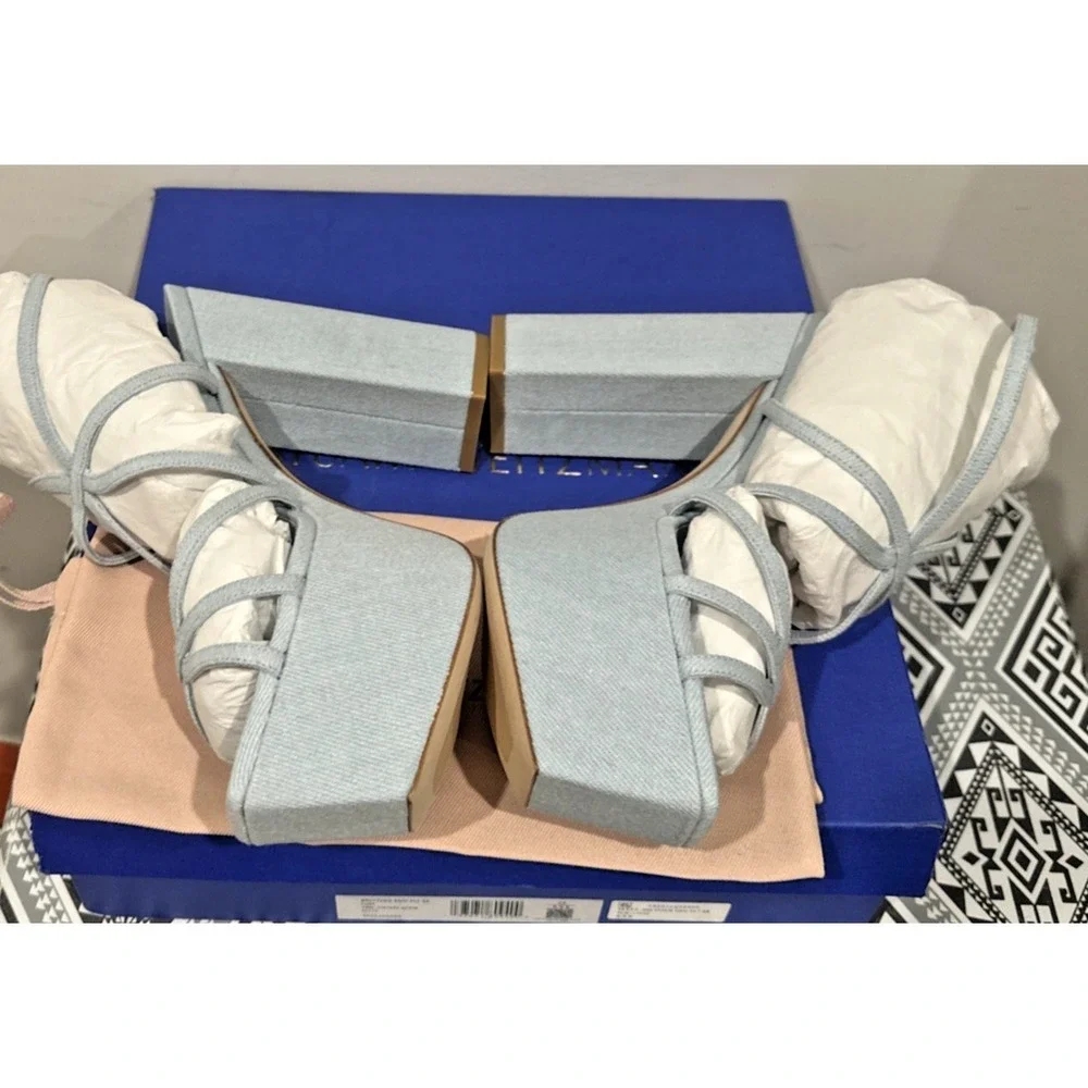 Stuart Weitzman EU 39/8.5B Barely There Sq Hi Platform‎ Sandals Vint Light Denim