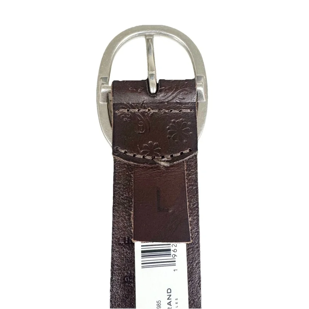 Lucky Brand Womens Size Large Brown‎ Leather Embossed Paisley Studded Belt NWT