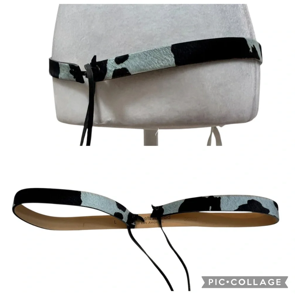 Streets Ahead Brand Light Blue and Black Cow Print Pony Hair Leather Belt Large‎