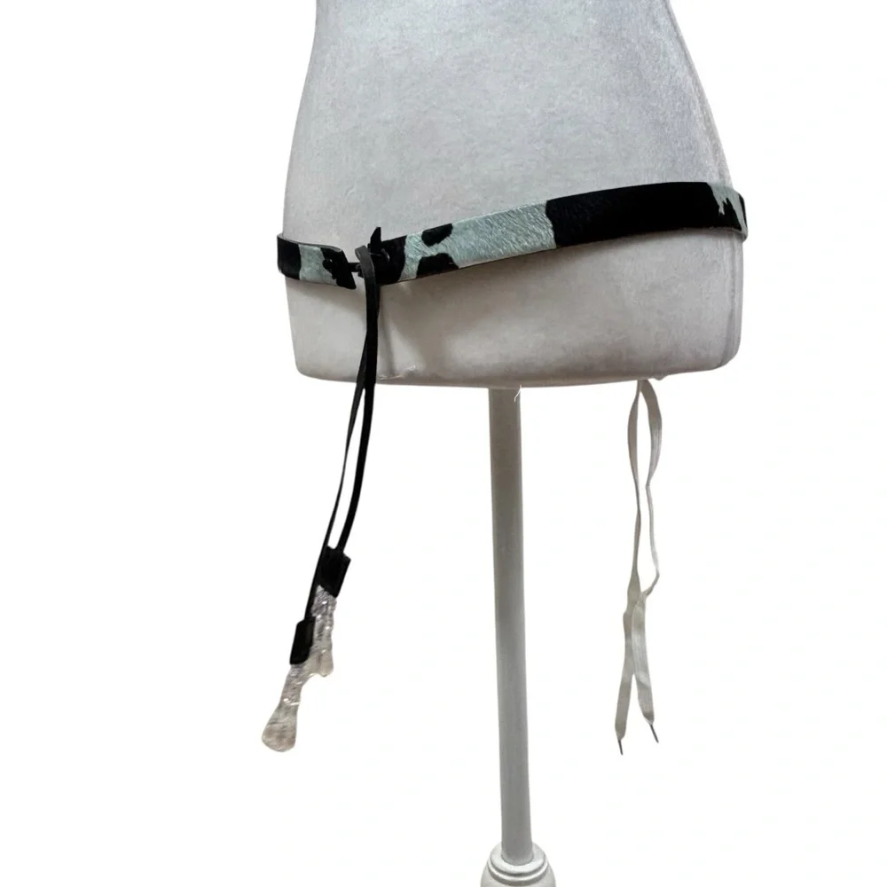 Streets Ahead Brand Light Blue and Black Cow Print Pony Hair Leather Belt Large‎