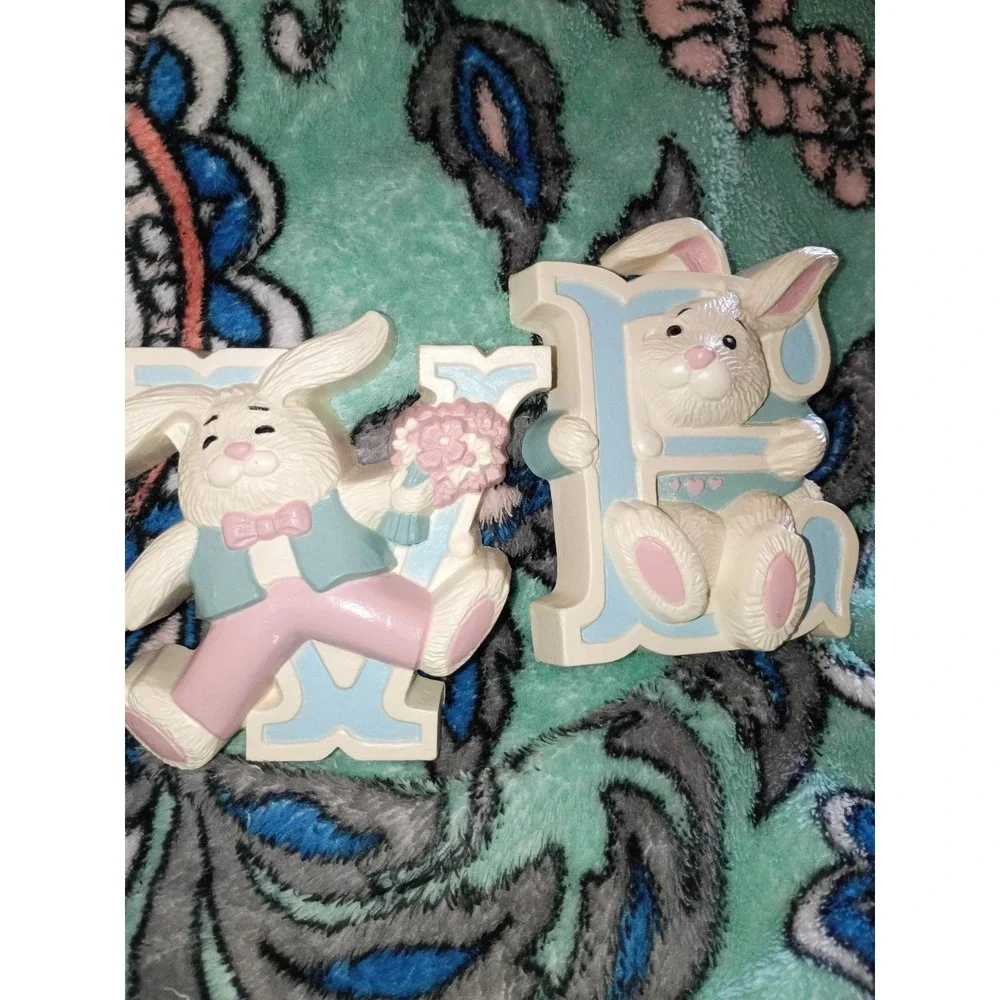 Vintage 1992 Burwood LOVE‎ Wall Decor Nursery Kids Bunny Rabbits Easter USA Made