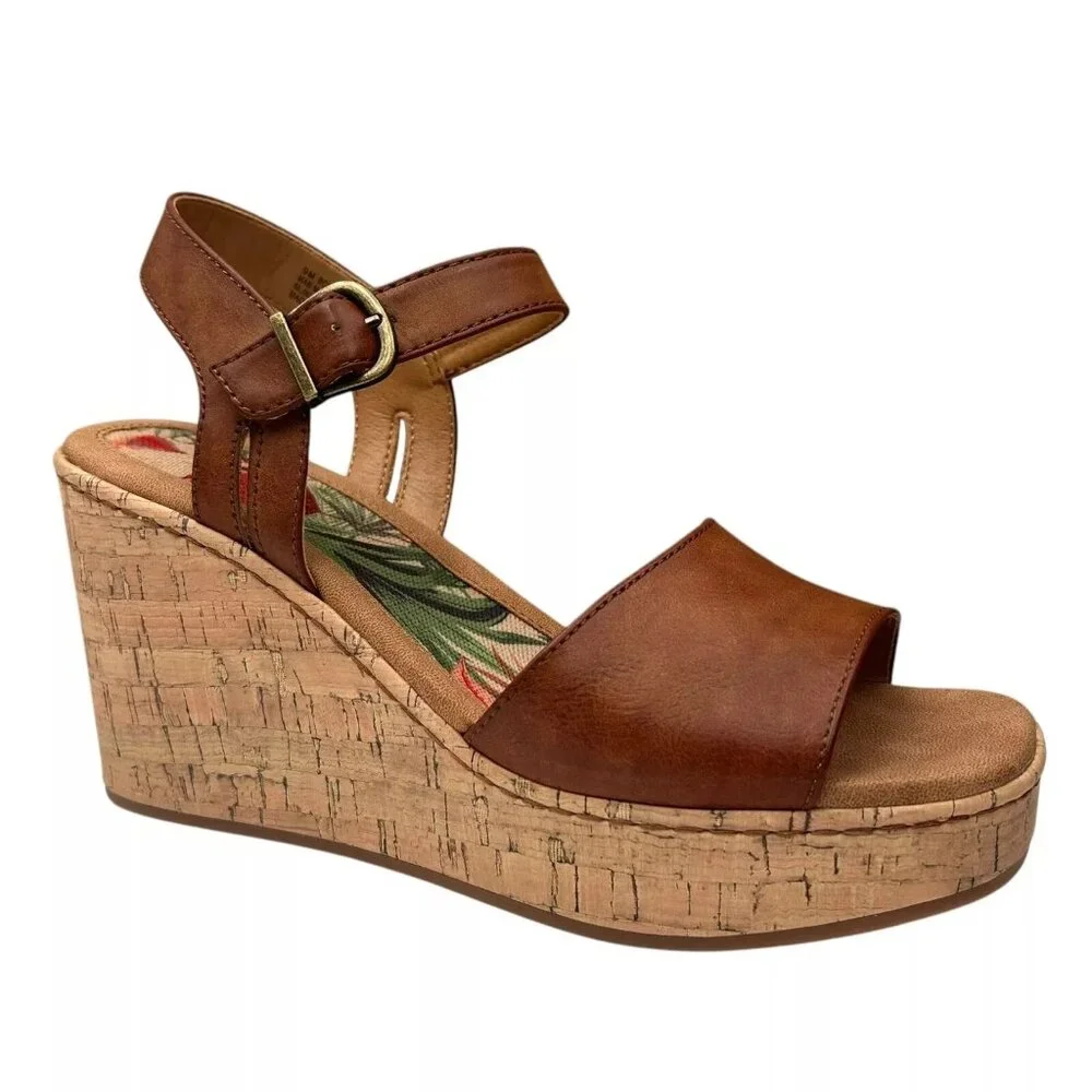 BOC Corrie Women's Platform Wedge‎ Sandal Size 9 Brown/Tan Faux Leather Upper
