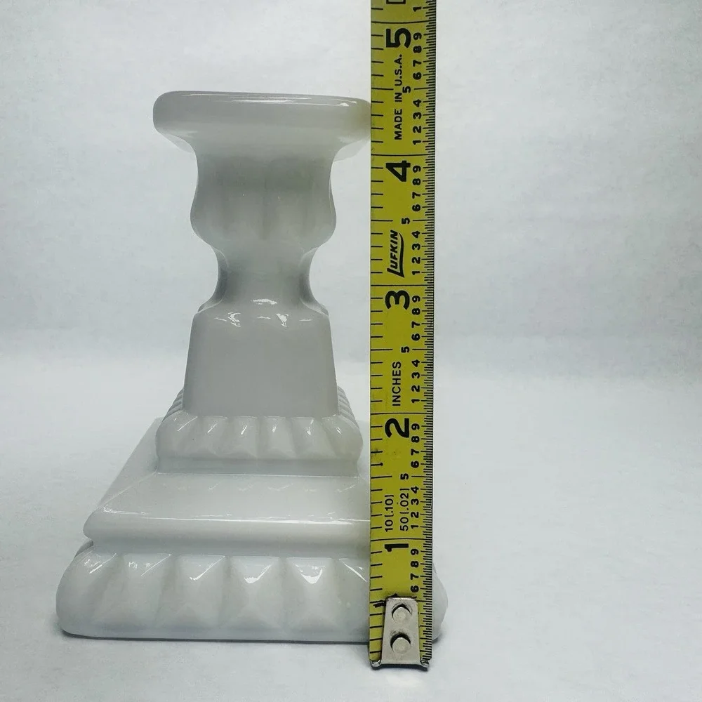 Milk Glass Candlestick Holder Square Pedestal Farmhouse Core French‎ White 4.5