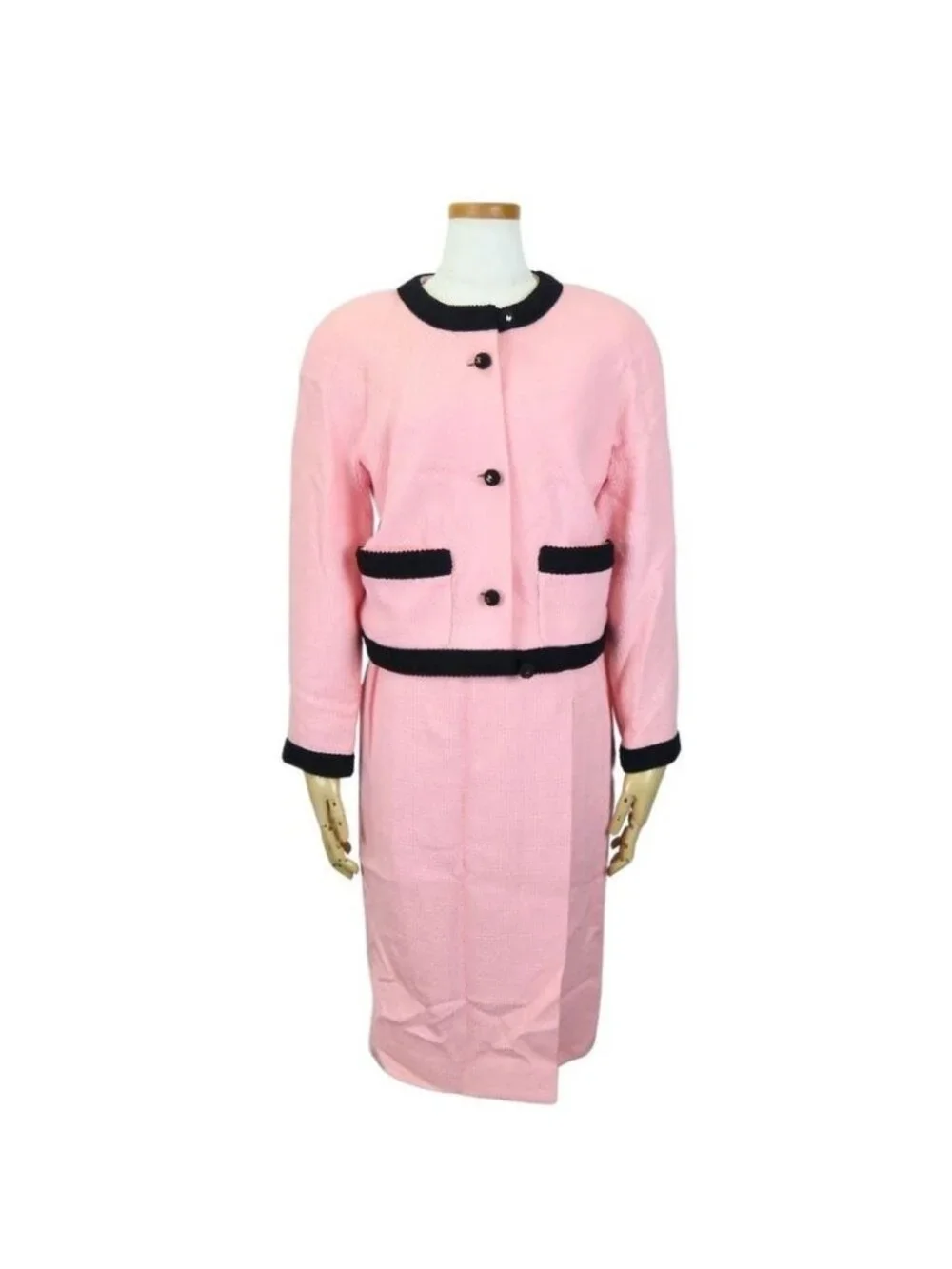 Chanel Set Suit 36 Wool Silk Pink Black Bicolor Coco Button Apparel Women