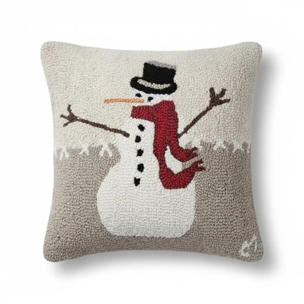 NEW Chandler 4 Corners Vermont Snowman Wool Hooked Throw Pillow Rustic Christmas