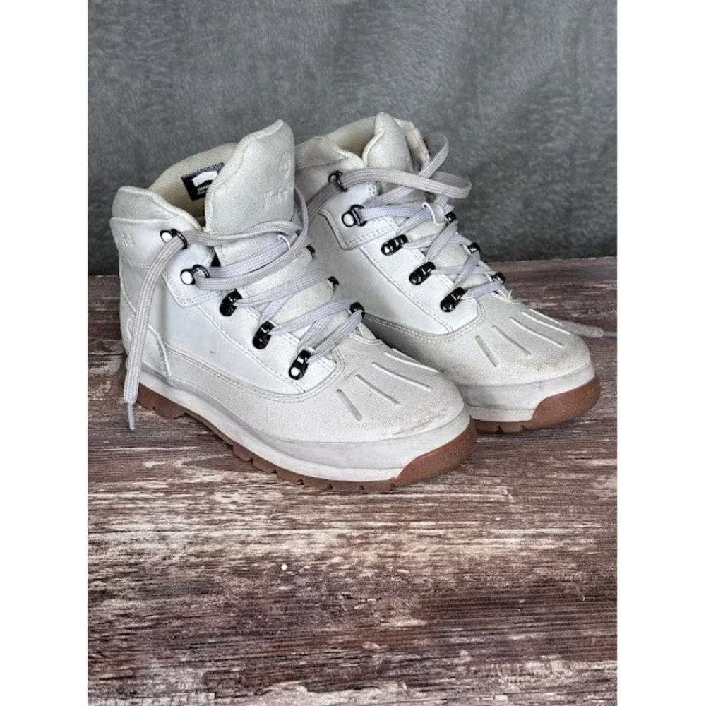 Timberland Euro Hiker Boots White Leather‎ Lace Up Casual Kids Size 4.5