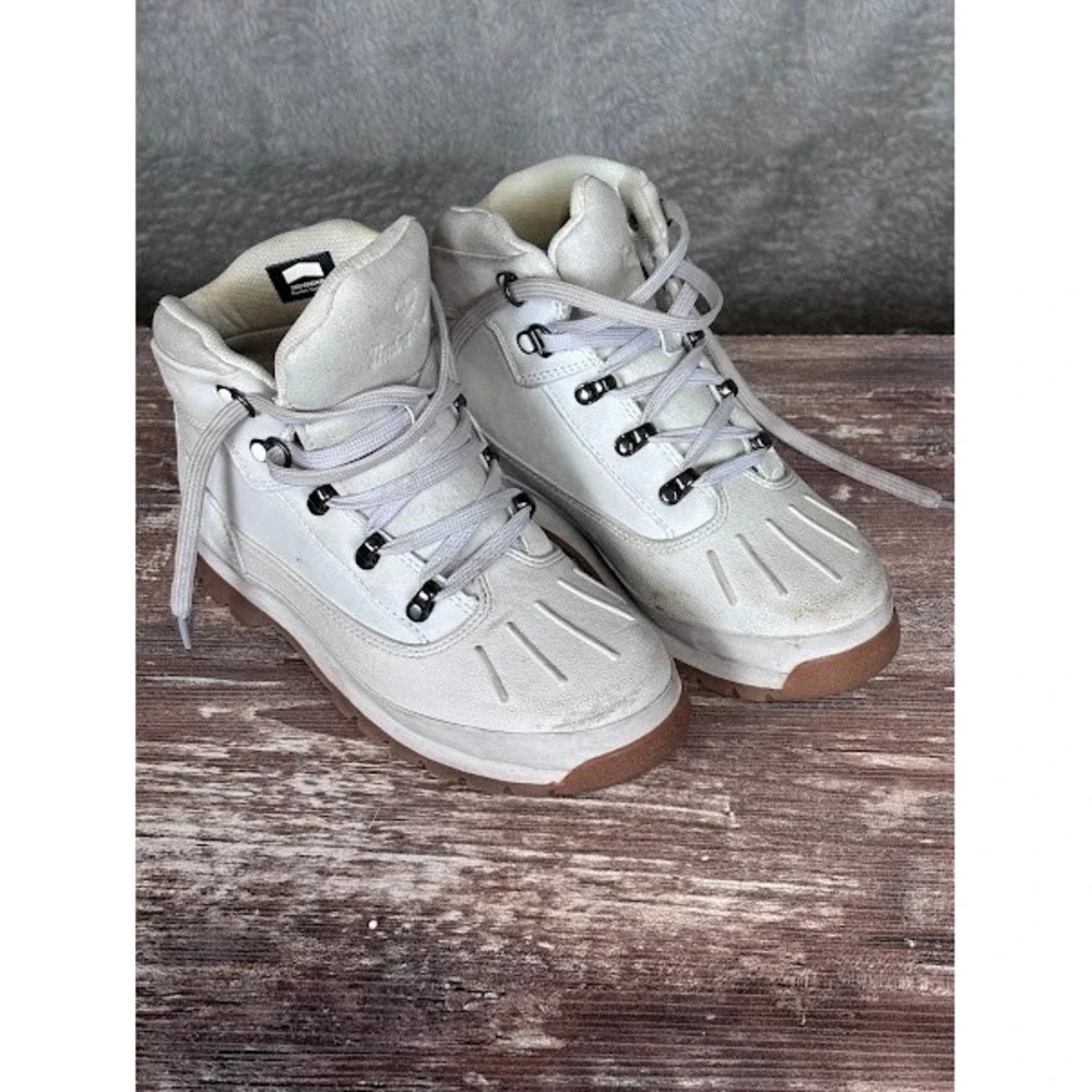 Timberland Euro Hiker Boots White Leather‎ Lace Up Casual Kids Size 4.5