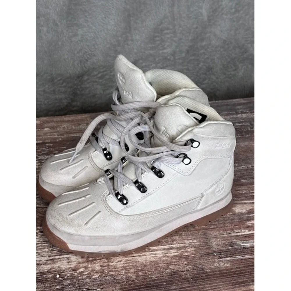Timberland Euro Hiker Boots White Leather‎ Lace Up Casual Kids Size 4.5