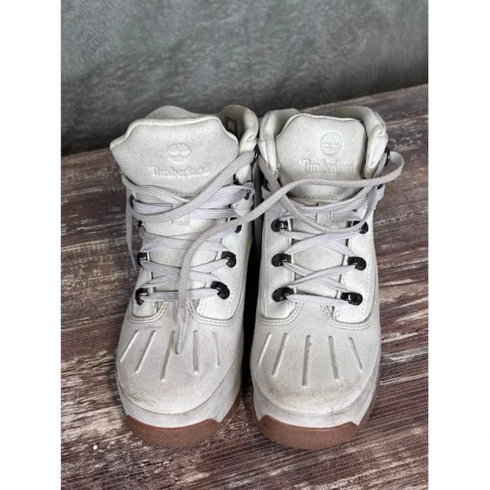 Timberland Euro Hiker Boots White Leather‎ Lace Up Casual Kids Size 4.5