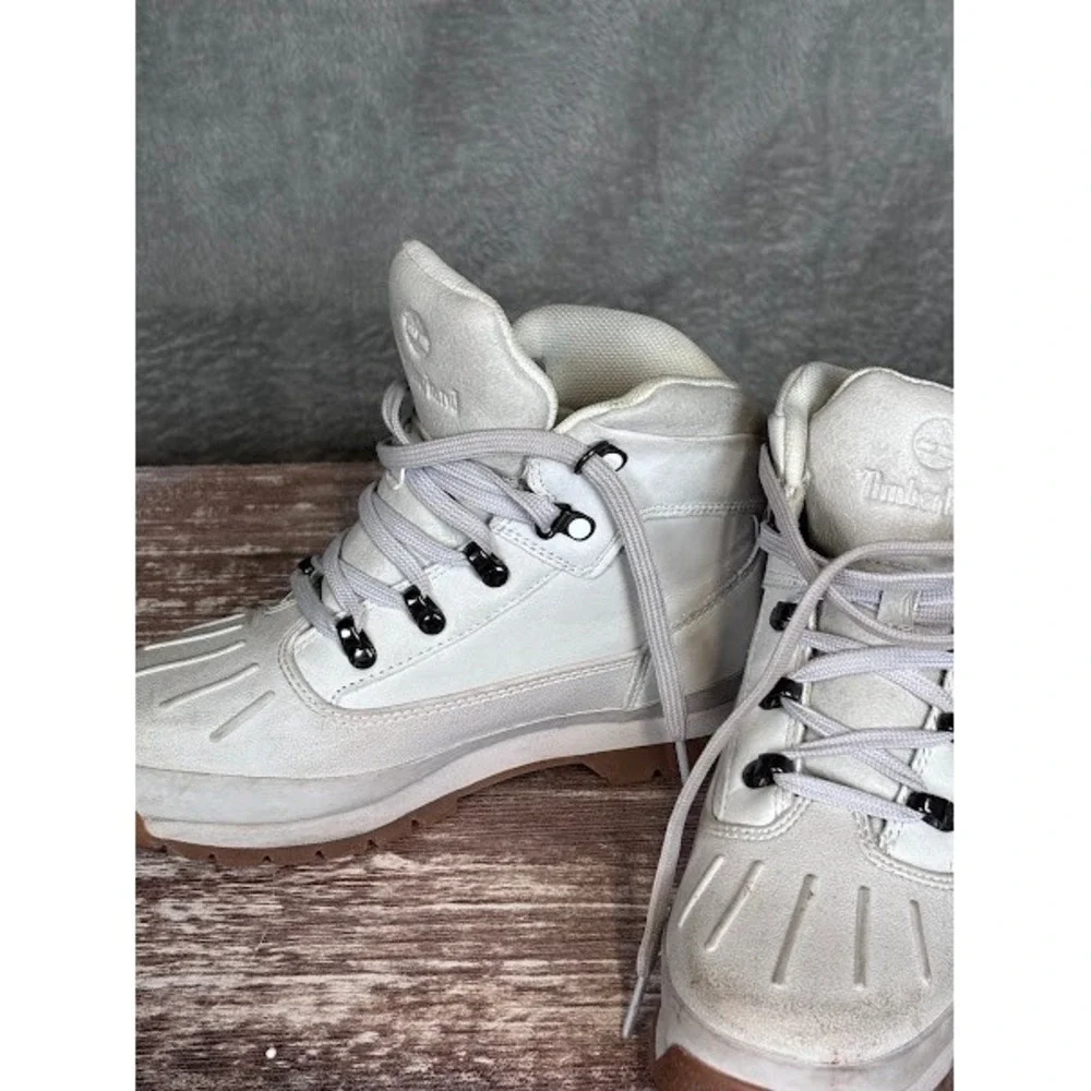 Timberland Euro Hiker Boots White Leather‎ Lace Up Casual Kids Size 4.5