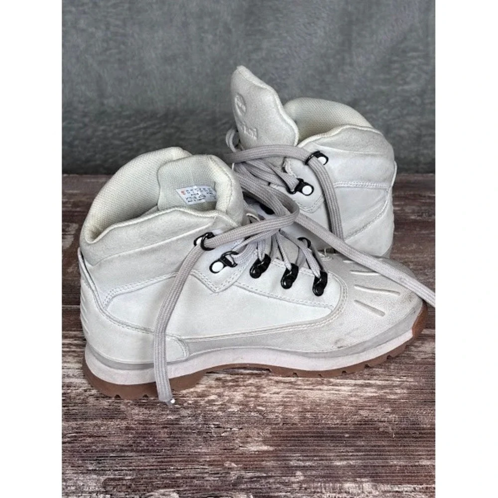 Timberland Euro Hiker Boots White Leather‎ Lace Up Casual Kids Size 4.5