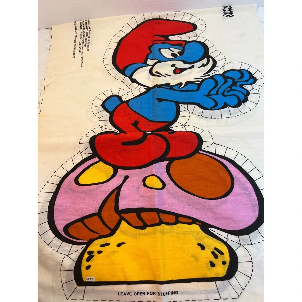 Vintage 1982 Papa Smurf Cut and Sew Plush Pillow Fabric Panel Wallace Berrie 215