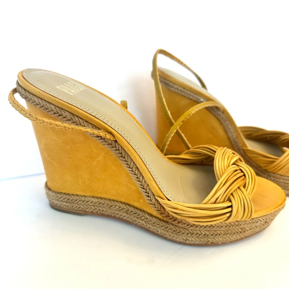 Paige Taryn Espadrille Platform Wedge braided Sandals in Mango yellow, Size 8.5
