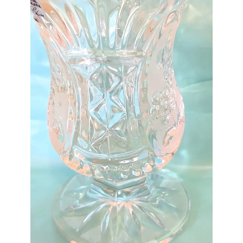 Vtg Crystal Clear Industries Candlestick Holder Yugoslavia 24% Lead Glass Flower