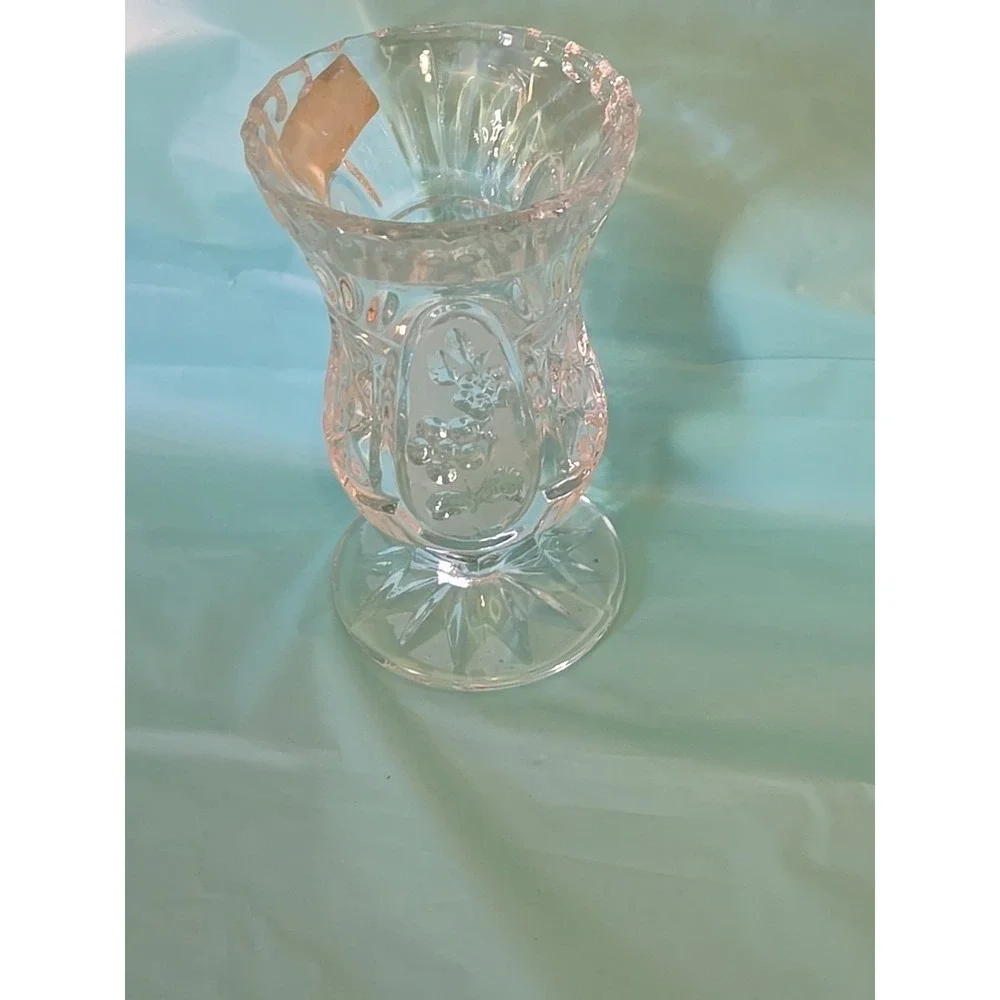 Vtg Crystal Clear Industries Candlestick Holder Yugoslavia 24% Lead Glass Flower