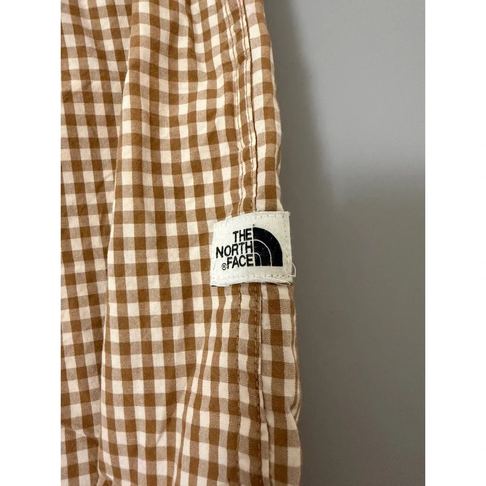 The North Face Mens XXL Gingham Button Down Shirt Brown White Long Sleeve