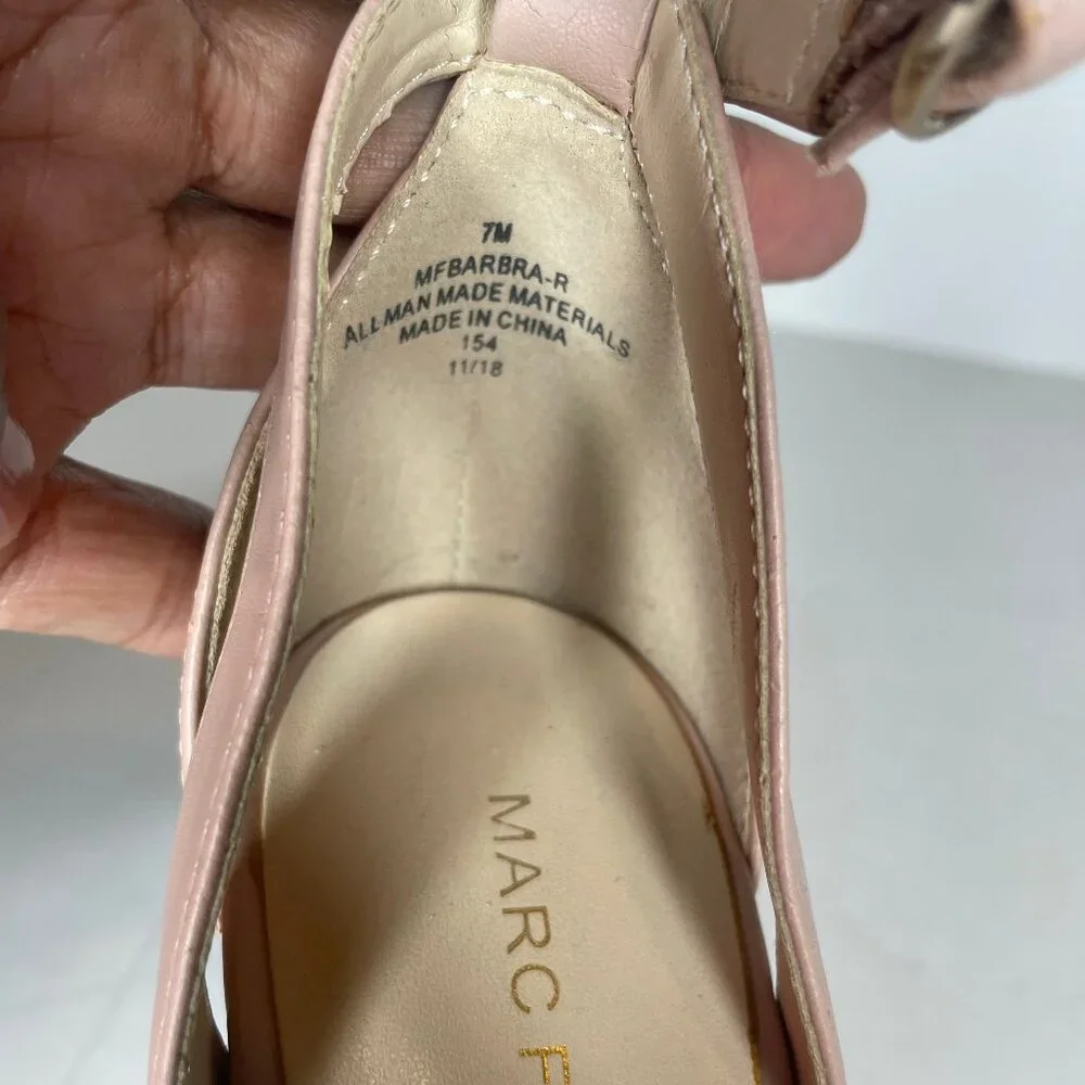 Marc Fisher Barbra Blush Pink Laser Cut Floral Wedge Pumps Ankle Strap Size 7M