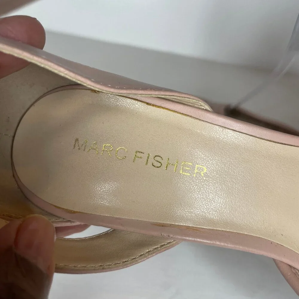 Marc Fisher Barbra Blush Pink Laser Cut Floral Wedge Pumps Ankle Strap Size 7M