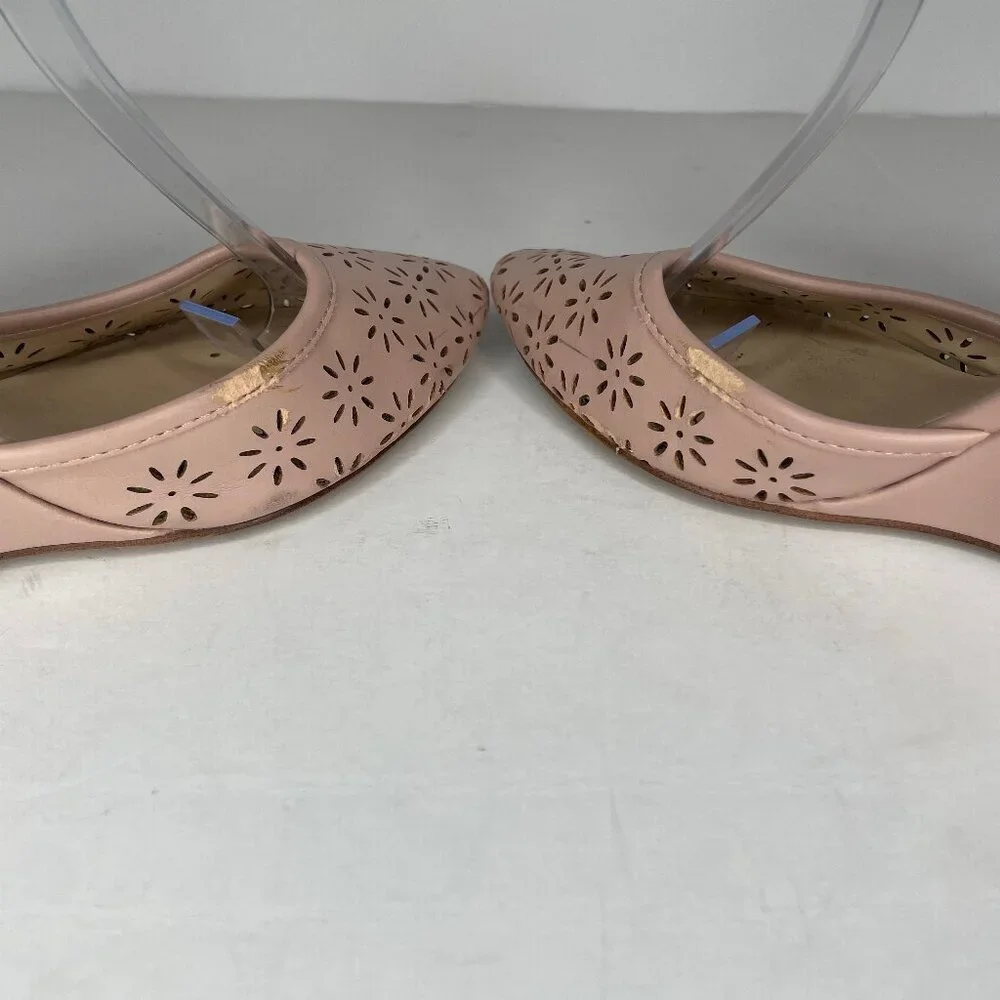 Marc Fisher Barbra Blush Pink Laser Cut Floral Wedge Pumps Ankle Strap Size 7M