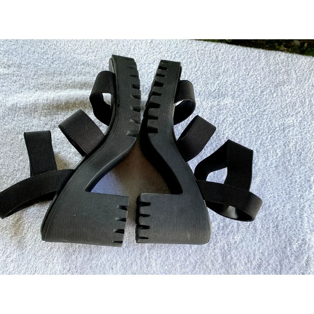 Madden Girl G-Spell Womens Sz 9M Black Open Toe Stretchy Straps Block Heel Shoes