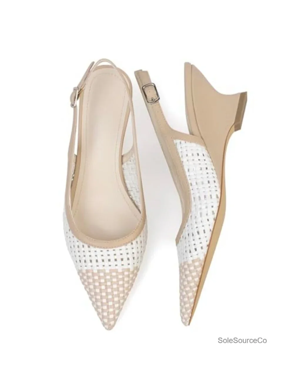 Woven Wedge Sandals with Slingback Strap - Pointed Toe Dressy Heels