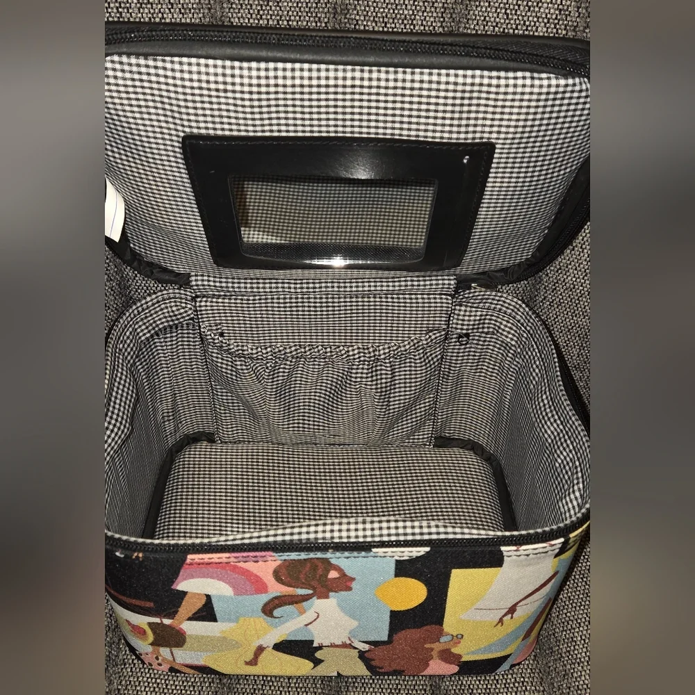 Diva Makeup Bag Vanity Case with A Black White Gingham Lining and Mirror Inside