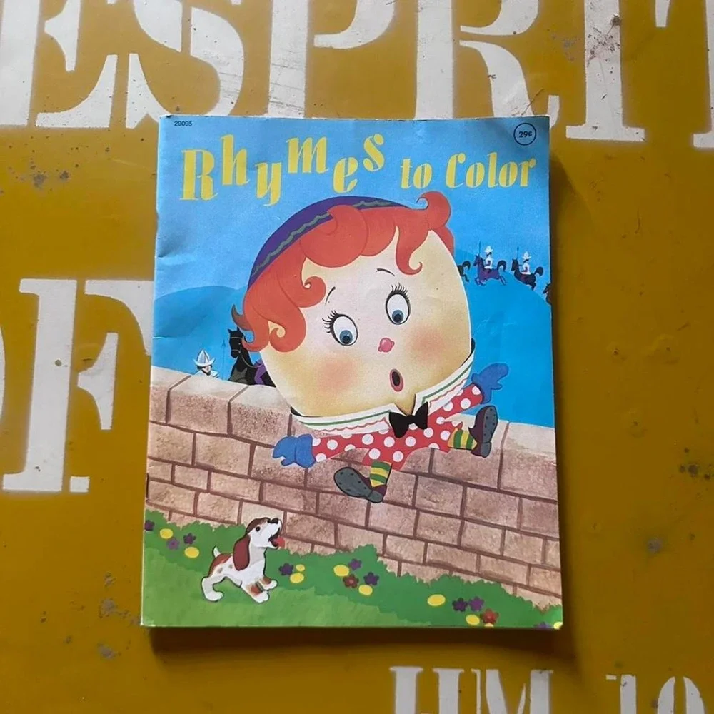 Vintage Rhymes To Color Children's Coloring Book Mid‎ Century Retro Decor Prop