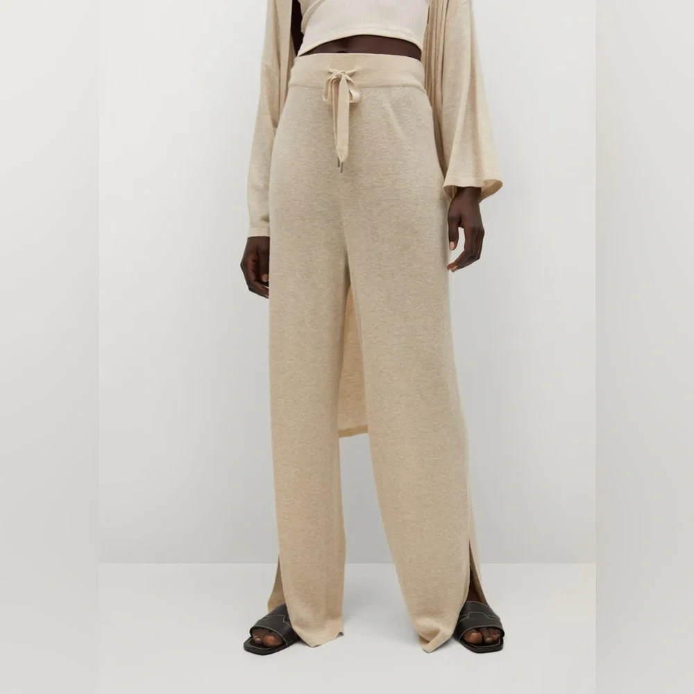 MANGO Knitted Linen Blend Slit‎ Hem Drawstring Pants