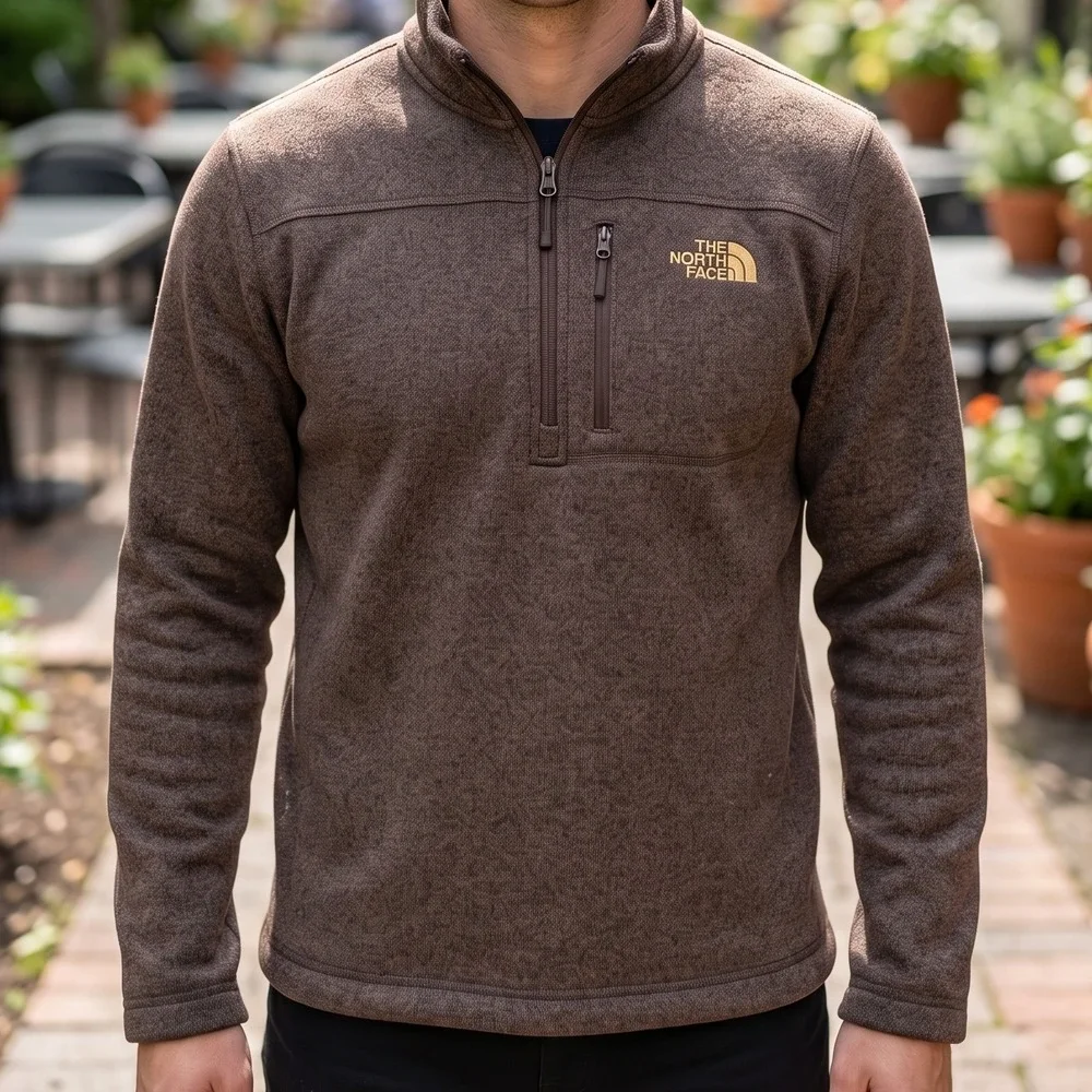 The North Face Gordon Lyons Mens Brown Heathered 1/4 Zip Fleece Pullover Sweater