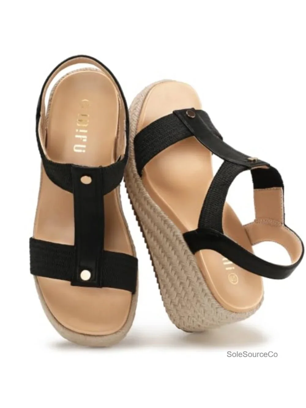 Espadrille Platform Wedge Sandals T-Strap Open Toe Arch Support Elastic Strap