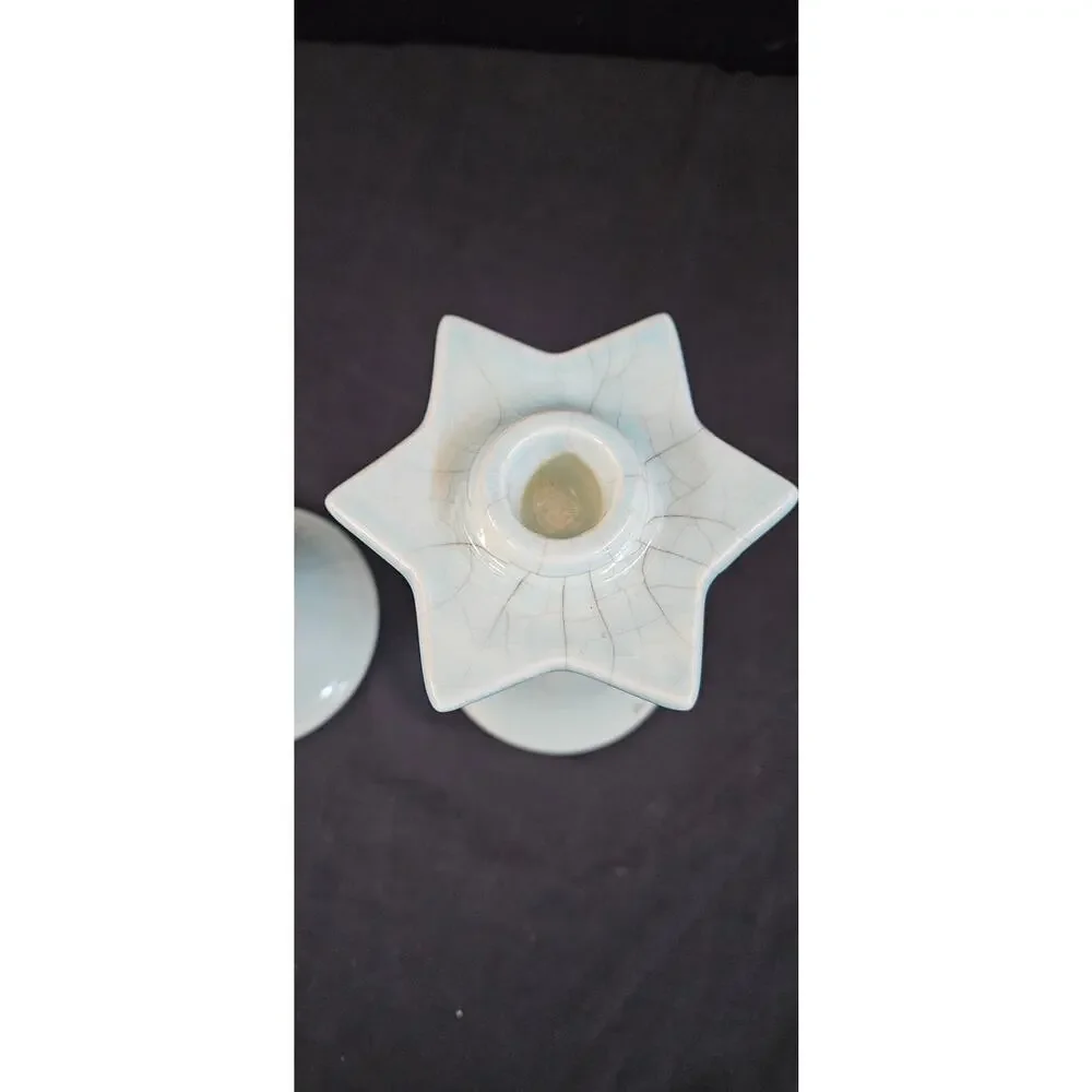 Vintage William KD‎ Star Candle Holders Set of 2 Signed Light Blue
