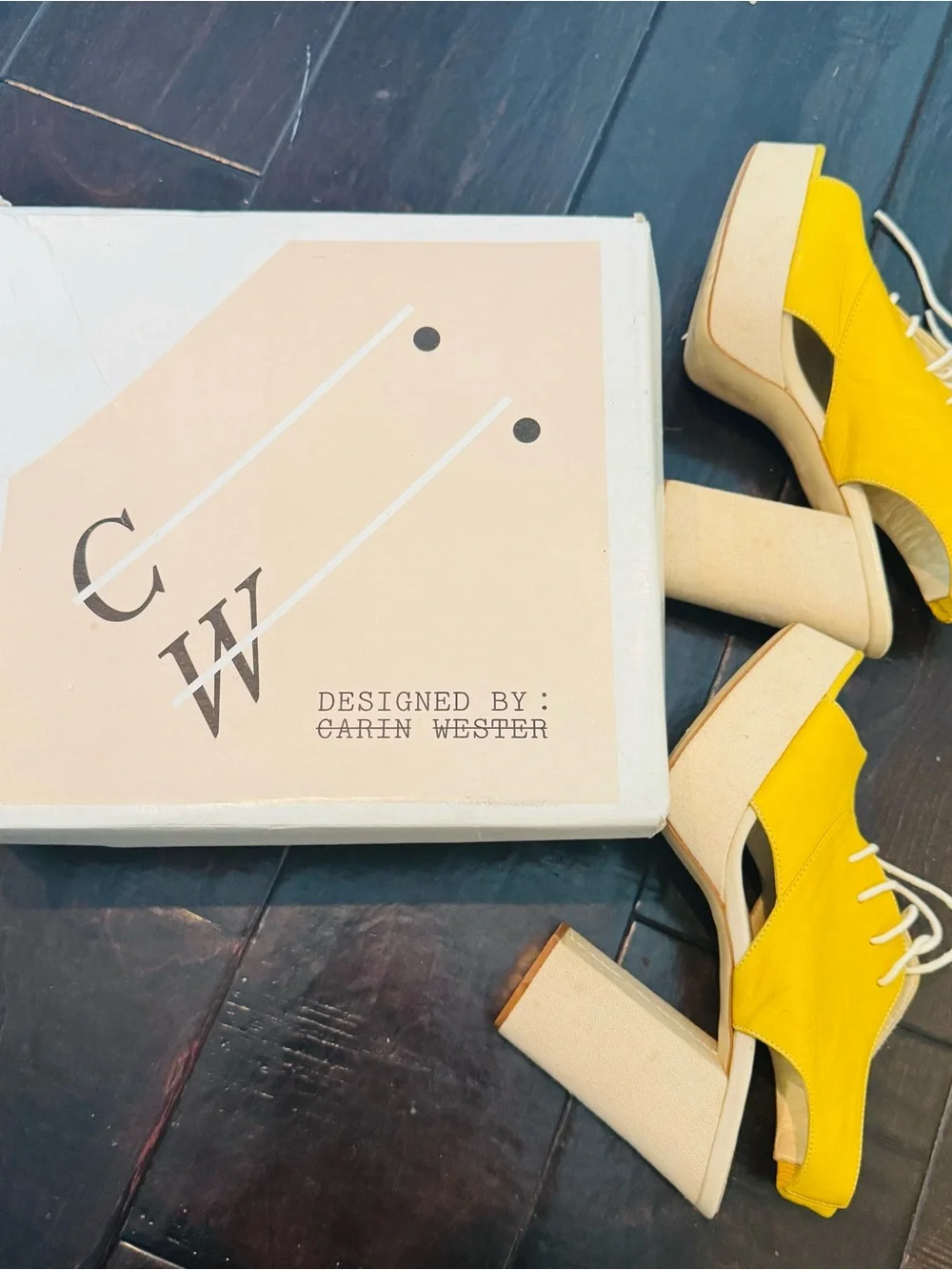 Anthropologie Yellow Leather Lace-Up Platform Heels with Cream Sole