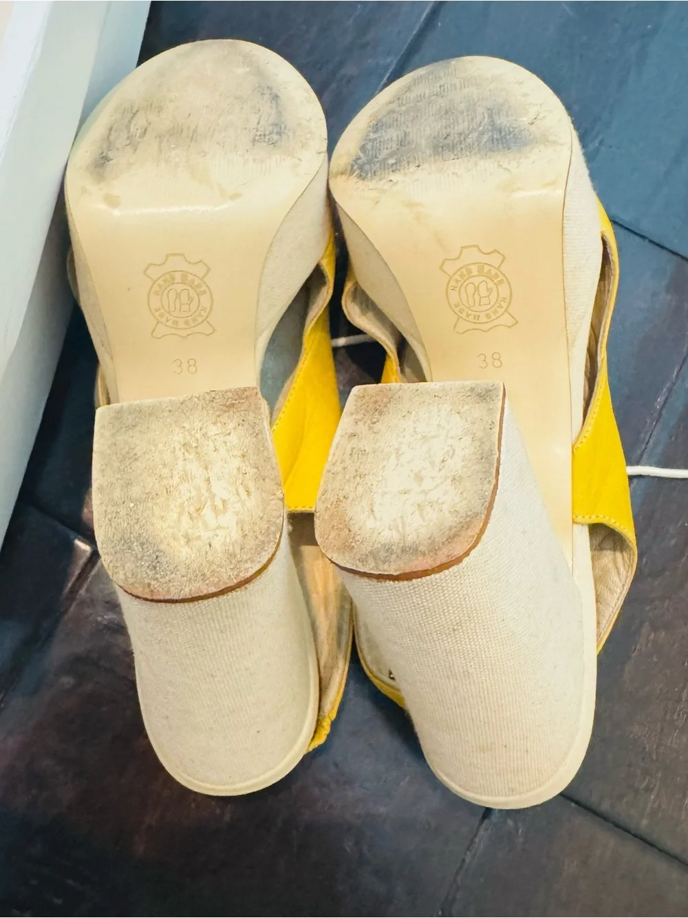 Anthropologie Yellow Leather Lace-Up Platform Heels with Cream Sole