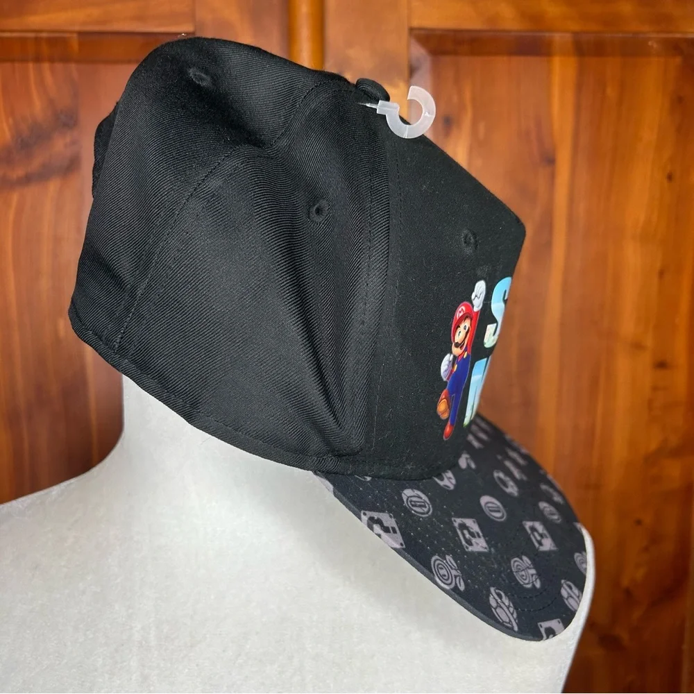 Nintendo Super Mario Bros Youth Snapback Hat Cap Black Gaming Fun Sporty