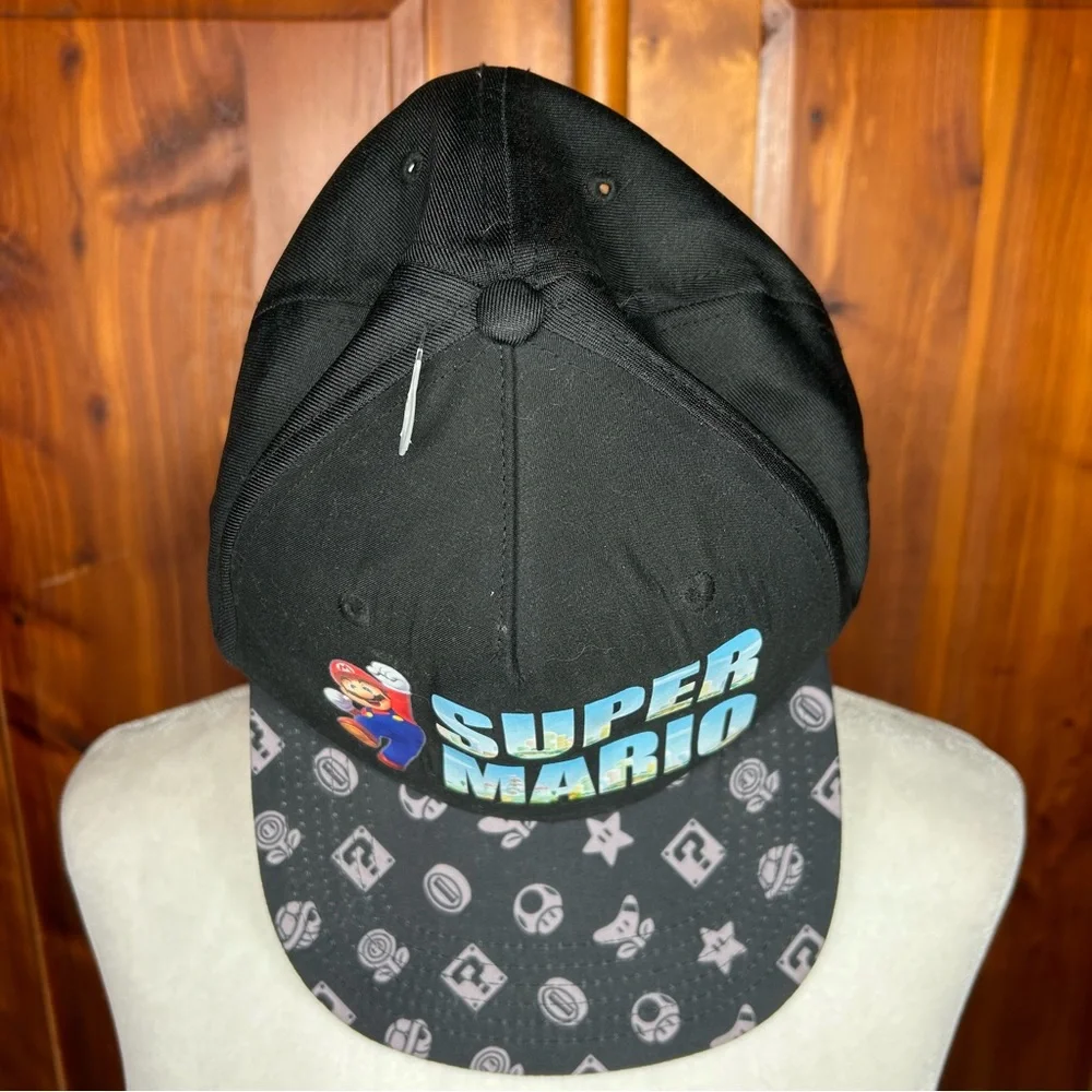 Nintendo Super Mario Bros Youth Snapback Hat Cap Black Gaming Fun Sporty