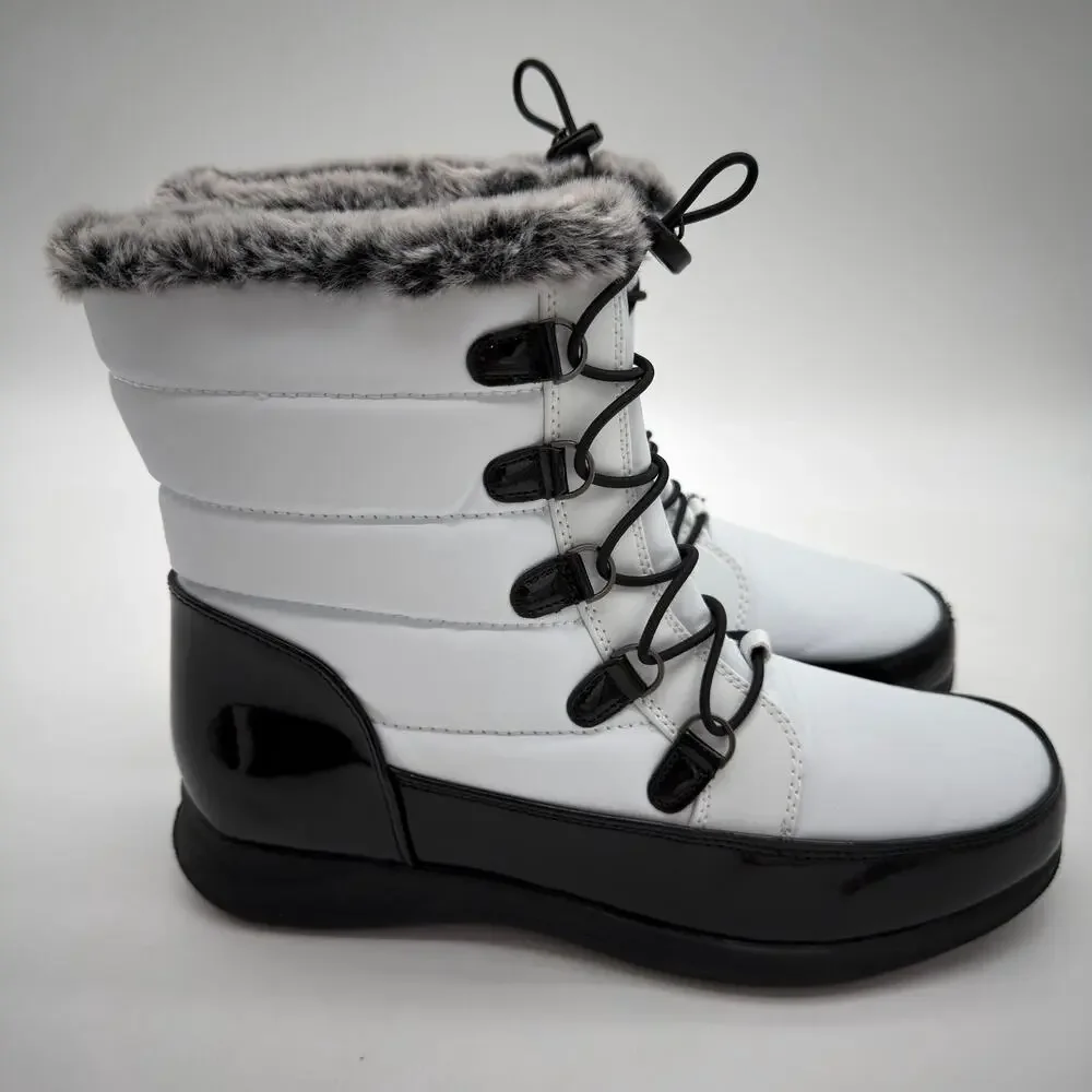Totes Jacee Snow Boots Quilted Upper Waterproof Faux Fur Trim Contrast NWOB 10