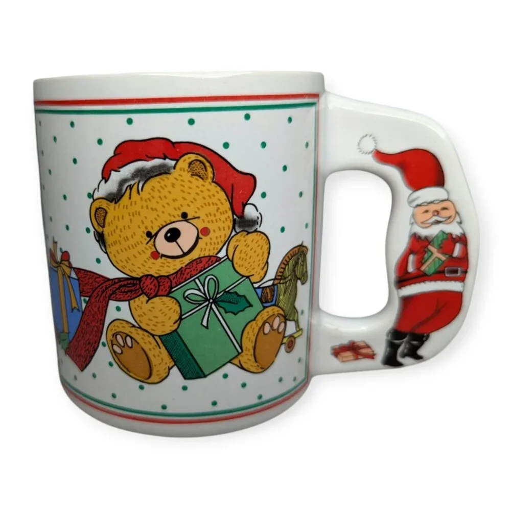 Vintage Enesco Christmas Teddy Ceramic Coffee Mug w/Santa 