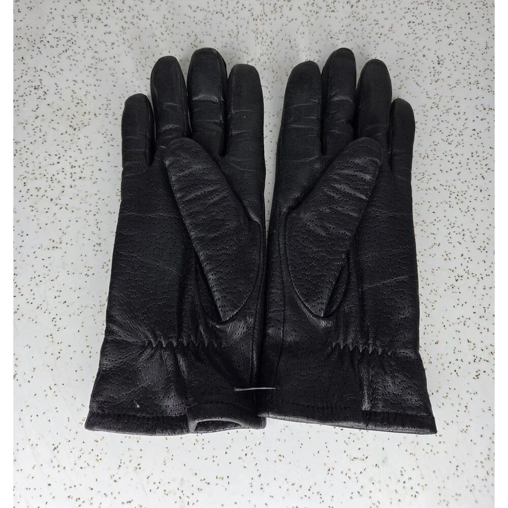 Vintage Fownes Black Leather Wrist Length Driving Gloves Women's Size 7 1/2