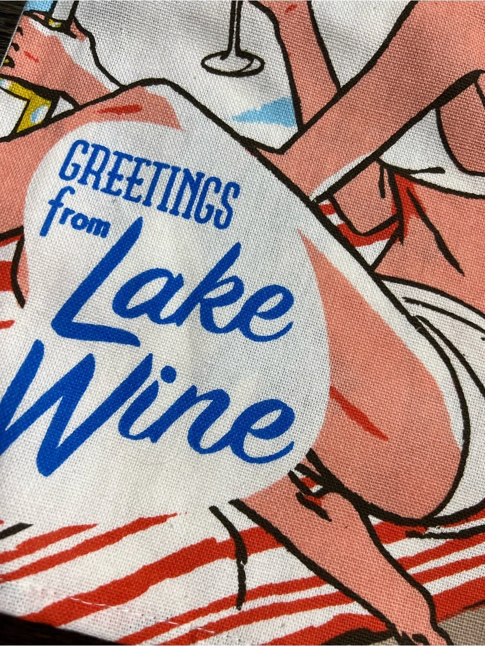 NWT Blue Q “Greetings from Lake Wine” Retro Dishtowel 100% Cotton