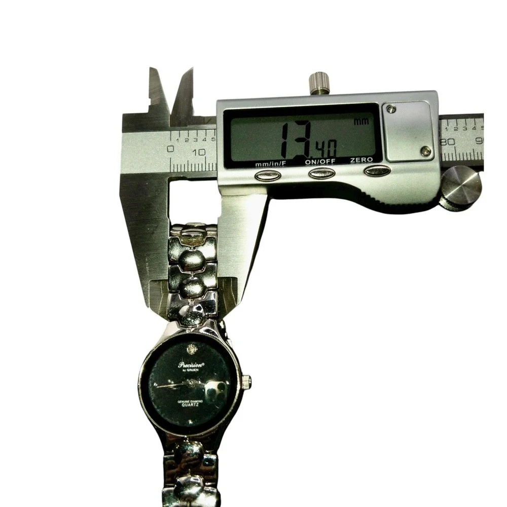 Gruen Precision‎ Genuine Diamond Womens 27MM Watch Black & Steel