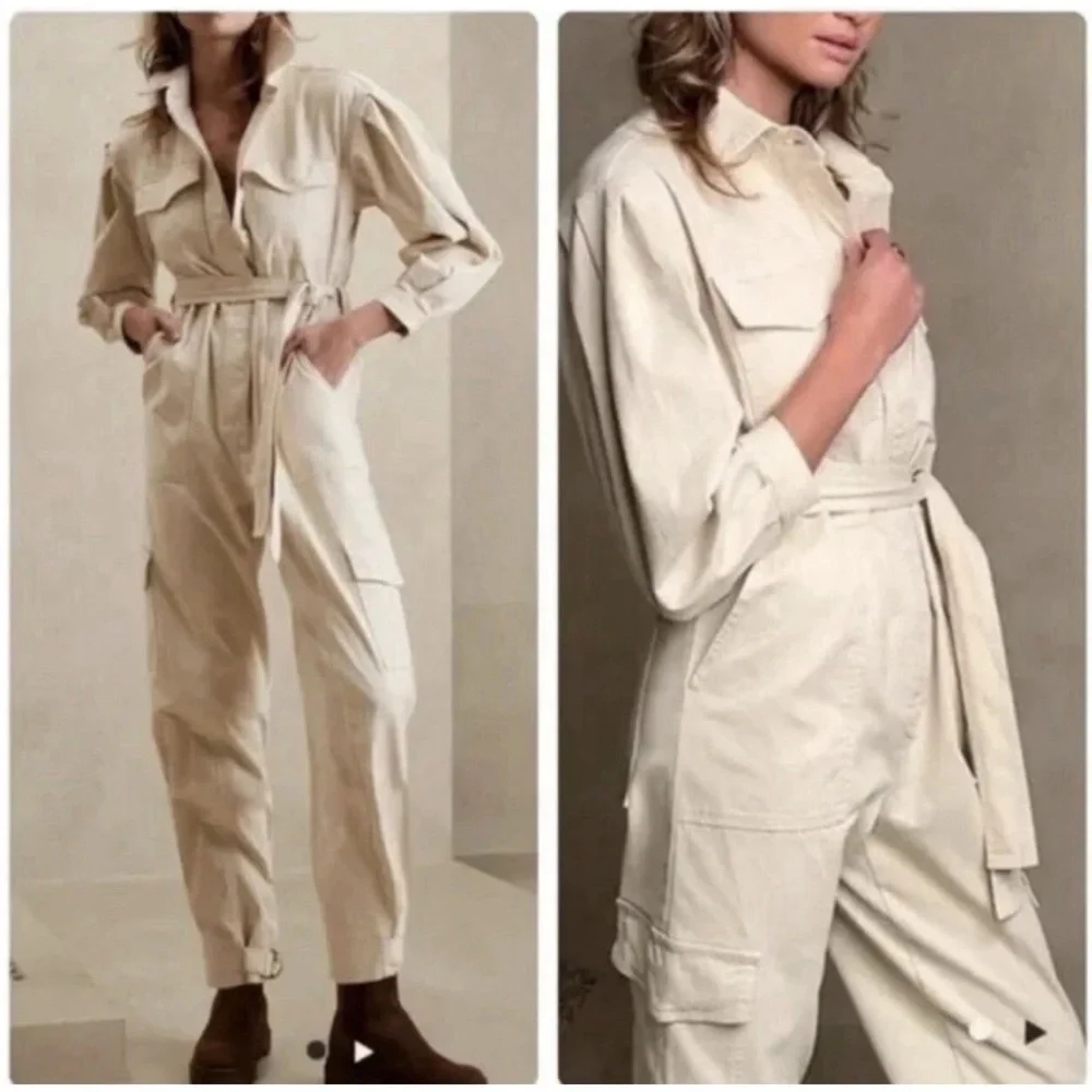 NEW Banana Republic Flightsuit Jumpsuit Beige SMALL Moleskin $190