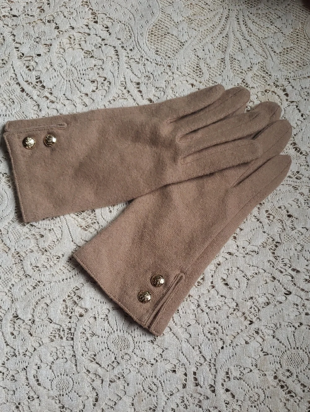 Ralph Lauren Taupe Wool-Blend Button Cuff Gloves
