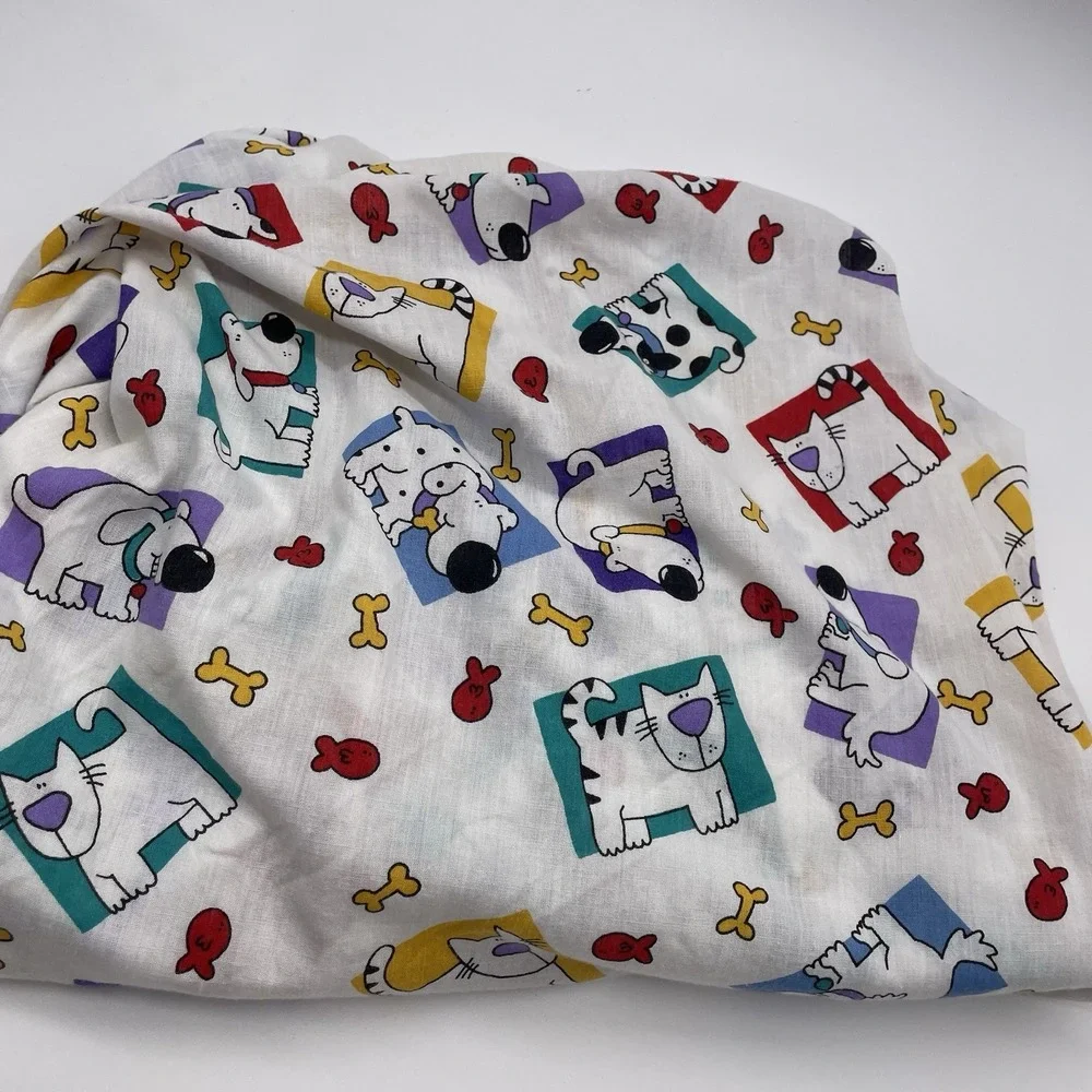 2- Vintage Dundee Baby Blanket Crib  Cartoon Dogs &‎ Cats Print Cotton Blend